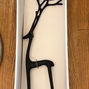Sleek Black Reindeer metal statue